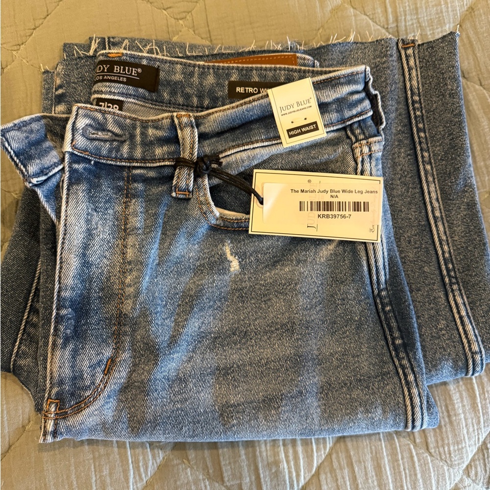 Judy Blue Retro High Waist Wide Leg Jeans - Denim Blue